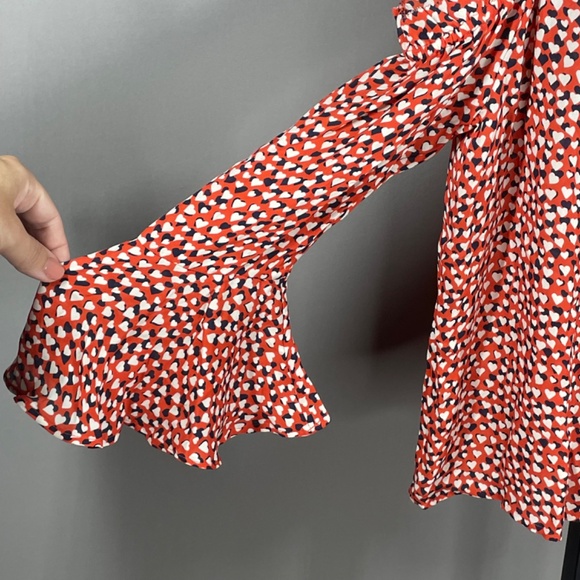 NEW J Crew Shirt Womens 0 red black silk satin heart off shoulder preppy blouse - Picture 4 of 12